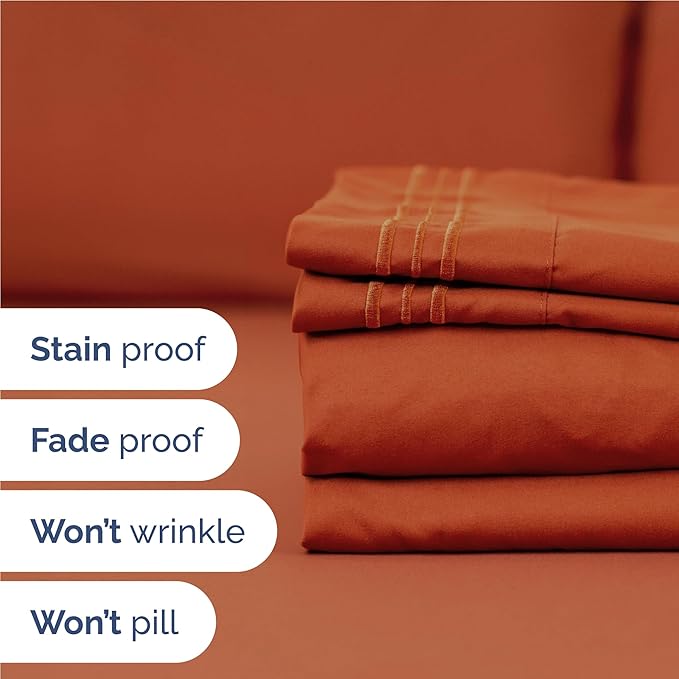 Full Size 4 Piece Sheet Set - Comfy Breathable & Cooling Bed Sheets Set - Hotel Luxury Bedding for Women, Men, Kids, Teens, Boys & Girls - Deep Pockets, Soft and Wrinkle Free - Oeko-Tex - Terracotta