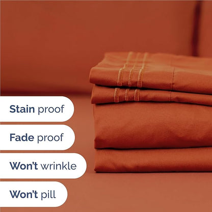 Full Size 4 Piece Sheet Set - Comfy Breathable & Cooling Bed Sheets Set - Hotel Luxury Bedding for Women, Men, Kids, Teens, Boys & Girls - Deep Pockets, Soft and Wrinkle Free - Oeko-Tex - Terracotta