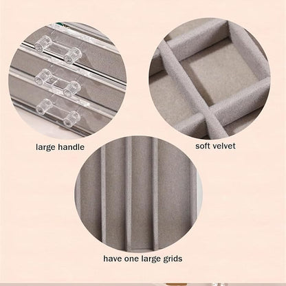 Necklace Organizer Box, Tray with Clear Lid, Dustproof Velvet Necklaces Holder Storage Display Case, Necklace Tray Drawer Insert for Pendant Suitable for Women and Girls (Grey)