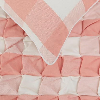 The HomeCentric King/Queen/Twin Peach Pink Decorative CA King 86"x18" Bed Runner with 2 Pillow Cover, Textured & Buffalo Checks Bed Scarf on Cotton Fabric - Buffalo Plaid Peach
