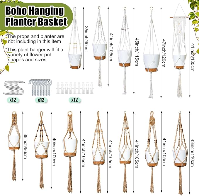 Hoteam 12 Pcs Macrame Plant Hangers Macrame Hanging Planters
