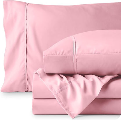 Bare Home Full Sheet Set - Luxury 1800 Ultra-Soft Microfiber Full Bed Sheets - Double Brushed - Deep Pockets - Easy Fit - 4 Piece Set - Bedding Sheets & Pillowcases (Full, Light Pink)