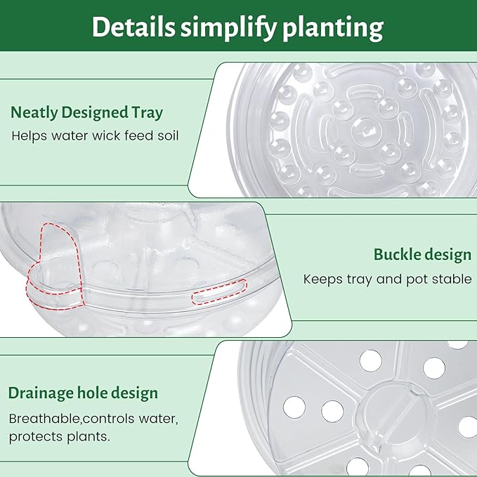 12 Pack 6.5 Inch Clear Self Watering Plant Pots