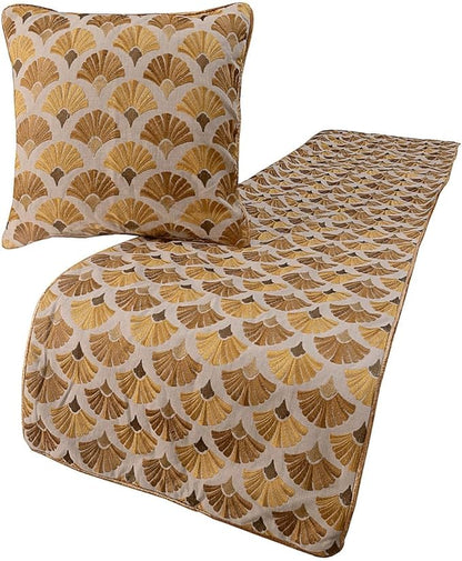 The HomeCentric King Queen Twin Beige & Yellow Gold Handmade King 90"x18" Bed Runner with 2 Pillow Cover, Floral Embroidery Bed Scarf on Cotton Embroidery Fabric - Autumn Bloom