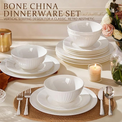 24Pc Bone China Dinnerware Set & 40Pc Flatware Combo Set