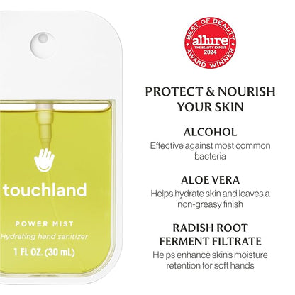 Touchland VANILLA INDULGENCE Body and Hand Mist Essentials (Vanilla Velvet Body & Hair Fragrance Mist, 2 FL. OZ. + Vanilla Blossom Hydrating Hand Sanitizer Spray 1FL.OZ.), Travel Size Set