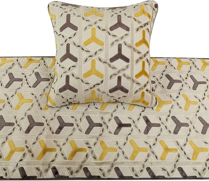 The HomeCentric King/Queen/Twin Grey & Yellow Designer Twin 53"x18" Bed Runner with 2 Pillow Cover, Beaded Bed Scarf on Velvet Fabric - Tripod