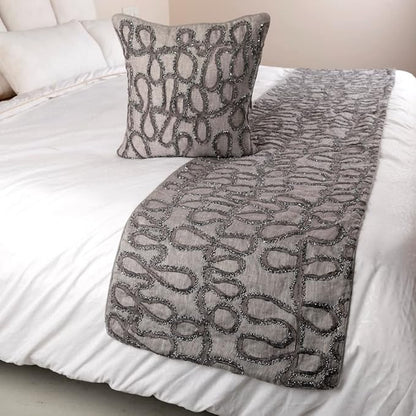 The HomeCentric King Queen Twin Bed Runner Without Pillow Cover, Grey Designer Bed Scarf in Linen with Embroidery, Twin Size 53"x18" Bed Runner Without Pillow Cover, Bed Linen - Grace Forever