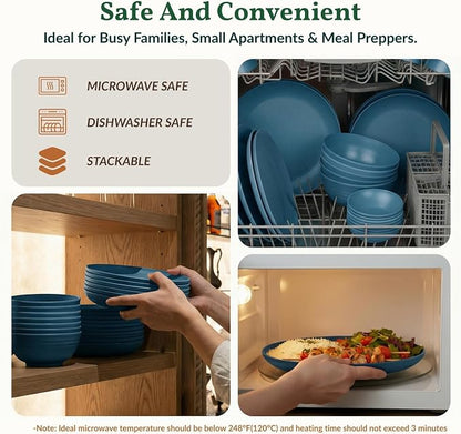 Wheat Straw Dinnerware Sets for 8, Microwave Dishwasher Safe Dish Set, Reusable