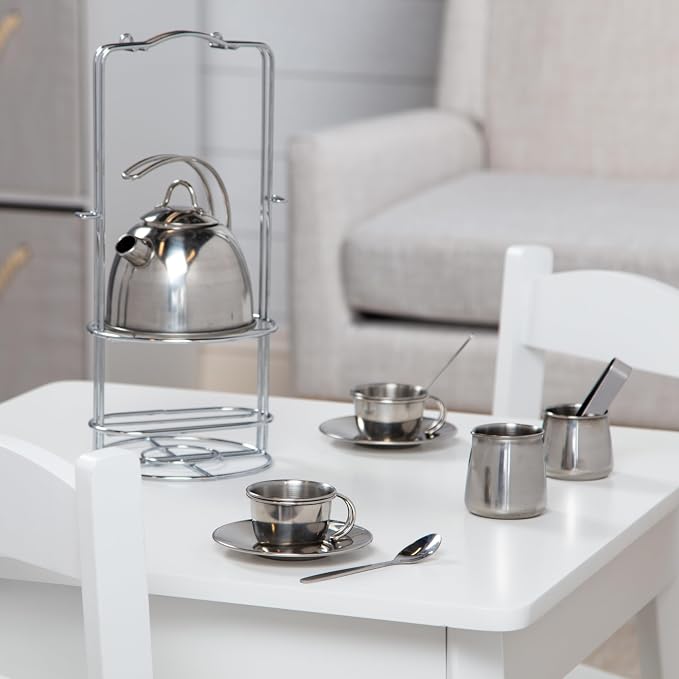 Melissa & Doug Stainless Steel Pretend Play Tea Set and Storage Rack