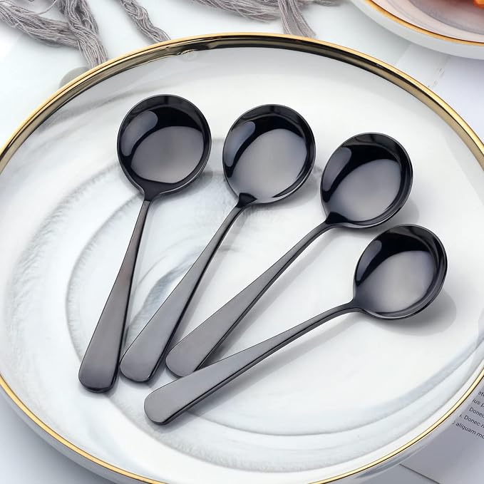 Broth Round Spoon Set, 12 Piece Reusable Stainless Steel Dinner Table Cereal