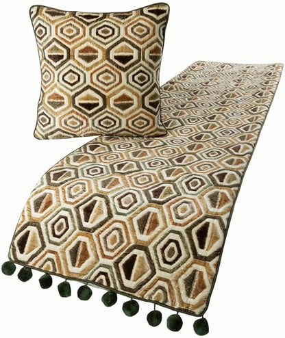 The HomeCentric Beige Bed Runner Without Pillow Cover, King Size 90"x18" Decorative Bed Runner, Beige Velvet Bed Scarf in Quilted - Hex Element