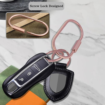 Key Chain, Brass Key Rings 2 Pack Screw Lock Key Organizer with 4 Rings Carabiner Keychain Clip for Men and Women