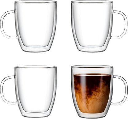 Lucco Double Walled Glass Coffee Mugs - 12 oz Borosilicate Cups