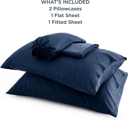 Bedsure California King Sheet Sets, Cooling Sheets for Hot Sleepers, Rayon Derived from Bamboo, Breathable & Soft, Deep Pocket Up to 16 Inches, Hotel Luxury Silky Bedding, Navy