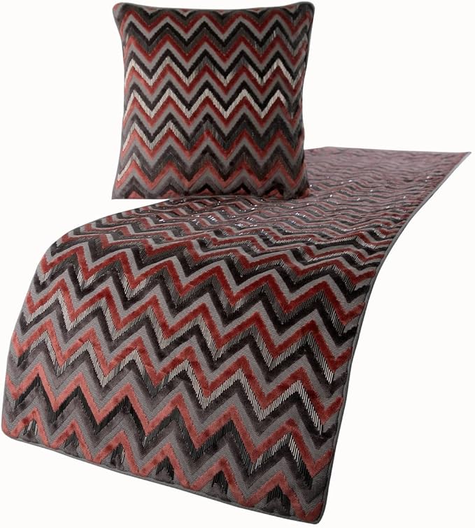 The HomeCentric Grey Bed Runner Without Pillow Cover, King Size 90"x18" Decorative Bed Runner, Peach & Grey Velvet Bed Scarf in Bead Embroidery - Blushed Chevron