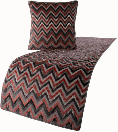 The HomeCentric Grey Bed Runner Without Pillow Cover, King Size 90"x18" Decorative Bed Runner, Peach & Grey Velvet Bed Scarf in Bead Embroidery - Blushed Chevron