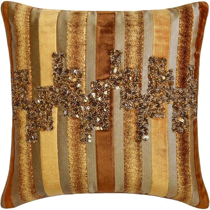 The HomeCentric King/Queen/Twin Gold & Brown Decorative Twin 53"x18" Bed Runner with Two Pillow Cover, Striped, Beadwork & Handmade Bed Scarf on Velvet Fabric - Streamlined