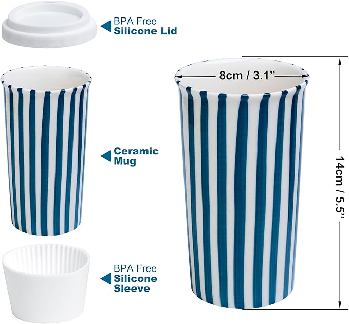 Ceramic Travel Mug with Lid – Cute Aesthetic Coffee Cup