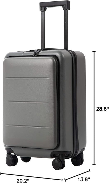 COOLIFE Luggage Suitcase Piece Carry On ABS+PC Spinner Trolley with pocket Compartmnet(Titanium gray, 20in(carry on))