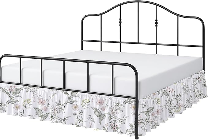 Cottington Lane Ruffled Bed Skirt Twin Size with Split Corner, Brushed Microfiber Hotel Quality Dust Ruffle, 18 Inch Drop Gathered Bedskirt, Soft, Stylish, Shrink & Fade Resistant, Morning Petals