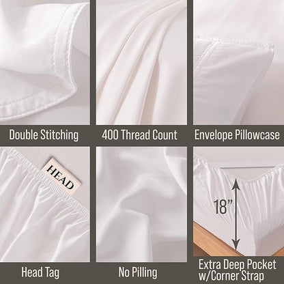 Bella Coterie Luxury Bamboo Viscose Split King Size Sheet Set | 2 Fitted Sheets for Sleep Number & Adjustable Beds | 100% Organically Grown | Cooling & Ultra Soft | 18” Deep Pocket [White]