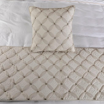 The HomeCentric King Queen Twin Ivory Bed Runner with 2 Decorative Throw Pillow Cover, CA King Size 86"x18" Bed Runner with Pillow Cover, Linen Quilted & Embroidery, Modern Contemporary - Tender Love