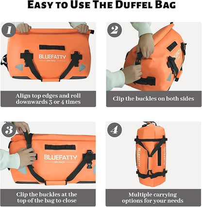 Waterproof Motorcycle Duffel Bag Roll Top Dry Duffel Bag with Quick-fixed Straps for Rafting, Boating, Kayaking, Travel, 50L(Orange)