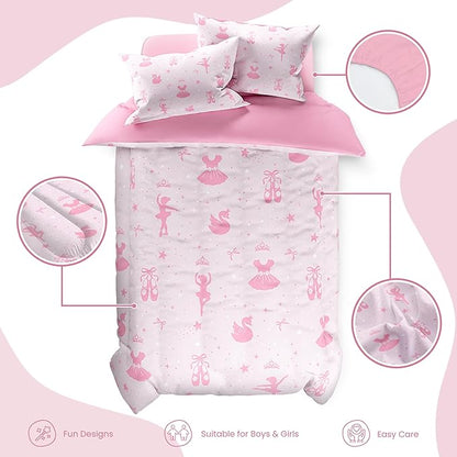 SANDJEST Ballerina Comforter Set Full Size 98x86in for Kids Girls, Microfiber 4 Pcs Bedding Set Includes 1 Comforter, 2 Pillowcases, 1 Fitted Sheet, Nursery Room Decor