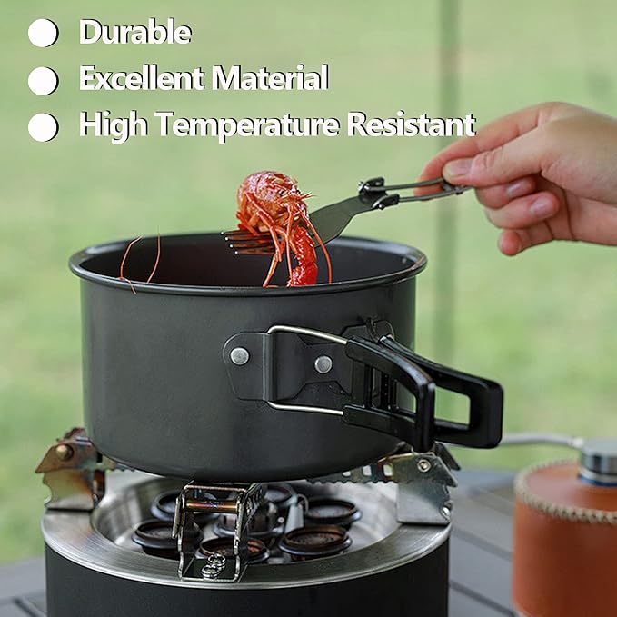 aiGear Camping Cookware Mess Kit, Non-Stick Camping Pan Pot Kettle, Lightweight Aluminum Camping Utensils, Collapsible Portable Camping Cooking Set for Outdoor Cooking Hiking Picnic