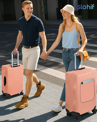 Slohif Luggage Cover for Suitcase Tsa Approved Protector - Luggage Sleeve Suit Case Cover Travel Stretch Large Baggage Case Protective Washable Fit 26-28 Inch Rose