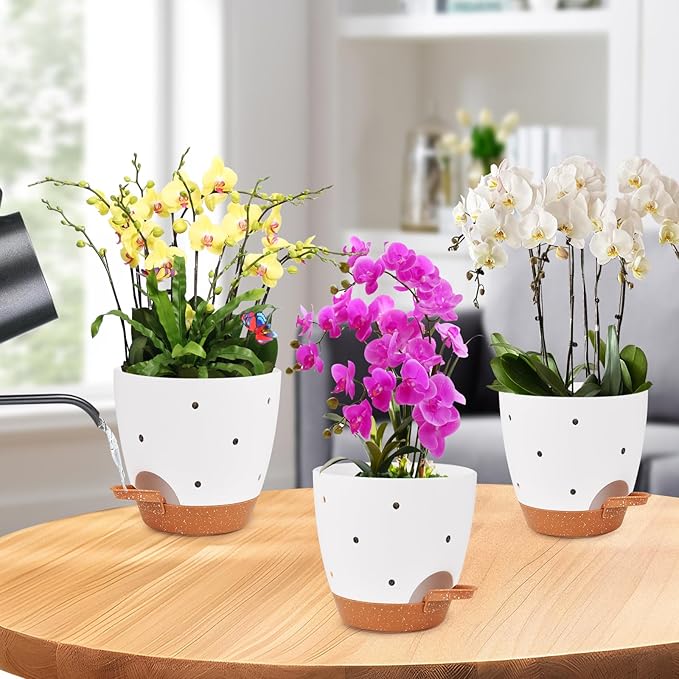6 Inch Orchid Pots with Holes, 2 Pack Self Watering Planters