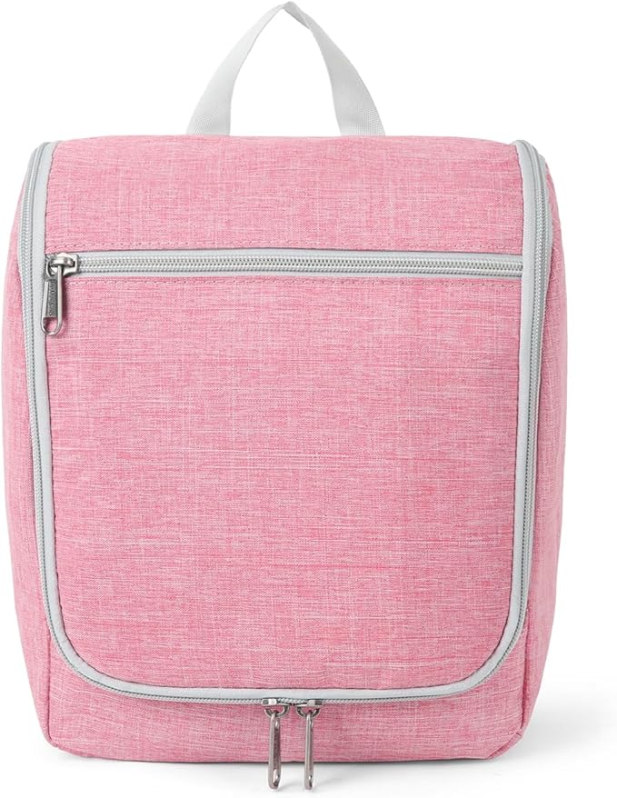 Della Gao Hanging Travel Toiletry bag for Women, Water-resistant Durable Nylon Toiletries Organizer for Cosmetics, Makeup Brushes, Bathroom Bag, Pink