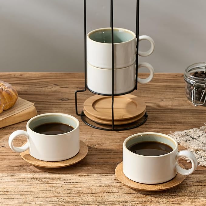LUKA 6 Ounce Porcelain Stackable Espresso Cups