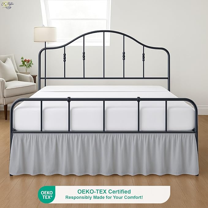 Cottington Lane Ruffled Bed Skirt Queen Size With Split Corner, Brushed Microfiber Hotel Quality Silver Grey Dust Ruffle, 14 Inch Drop Gathered Bedskirt, Soft and Stylish, Shrinkage and Fade Resistant