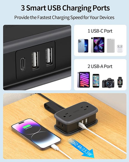 Travel Power Strip with USB C Port, NTONPOWER Flat Plug Extension Cord with 4 Outlets 3 USB (1 USB C) for Cruise Ship Essentials, 4ft Wrapped Short Extension Cord for Hotel Dorm Room,1 Pack