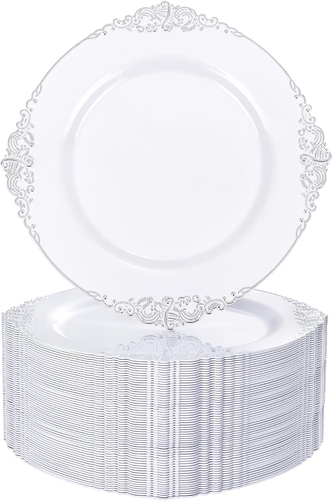 Nervure 100Pcs 7.5'' Silver Plastic Plates, Disposable Plates