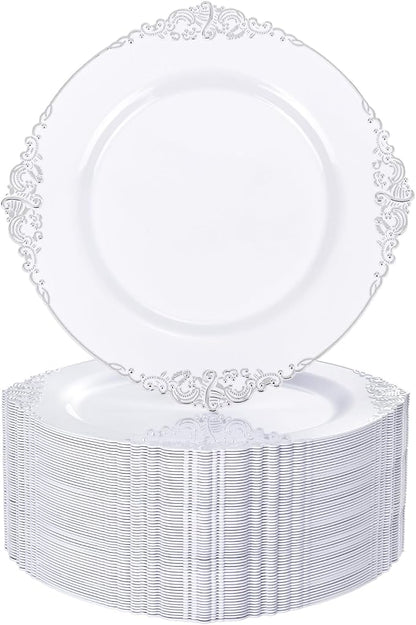 Nervure 100Pcs 7.5'' Silver Plastic Plates, Disposable Plates