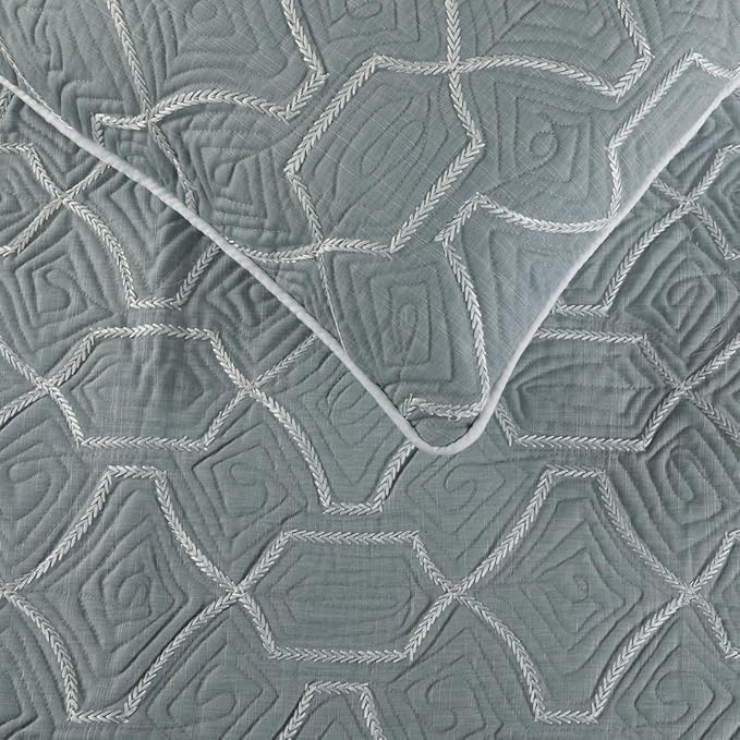 The HomeCentric King Queen Twin Grey Blue Bed Runner Without Pillow Cover, Full Size 68"x18" Bed Runner Without Pillow Cover, Linen Quilted Embroidery, Modern Contemporary - Atmosphere