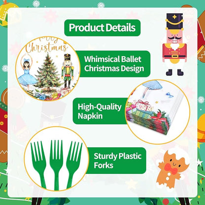 96 Pieces Christmas Ballet Party Tableware Set – Festive Disposable Dinnerware