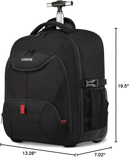 Rolling Backpack, Large Backpack with Wheels for Men Women Adults, 17inch Waterproof Wheeled Travel Laptop Backpack Carry on Luggage Bag Trolley Suitcase Business College School Computer Bookbag,Black