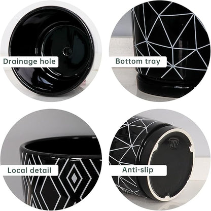 Ton Sin Flower Pots, 5.5 Inch Black Ceramic Planter