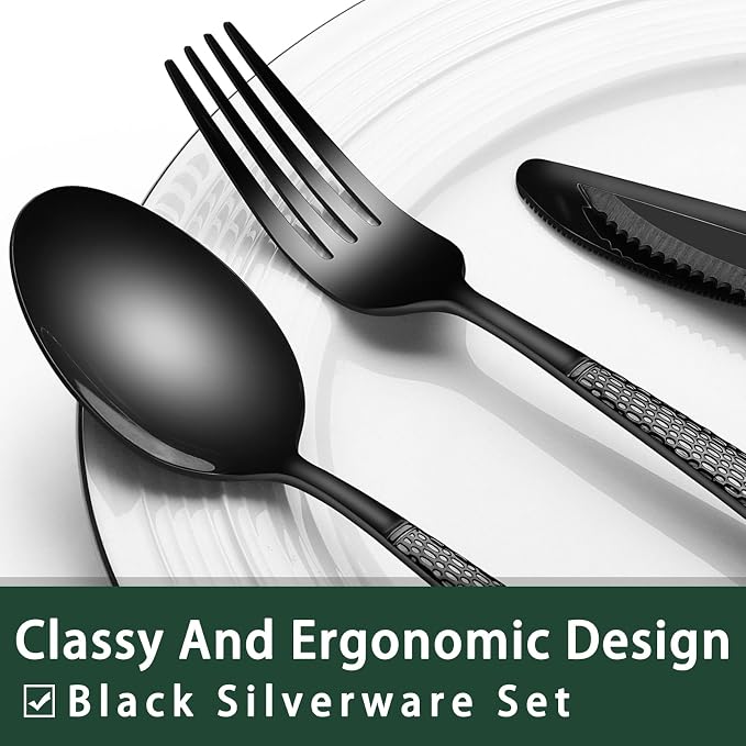 EWFEN 24-Piece Black Silverware Set