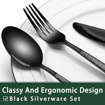 EWFEN 24-Piece Black Silverware Set