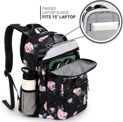 ZORFIN 26L Backpack for College, and Travel: Water Resistant Bookbag - Rose Black