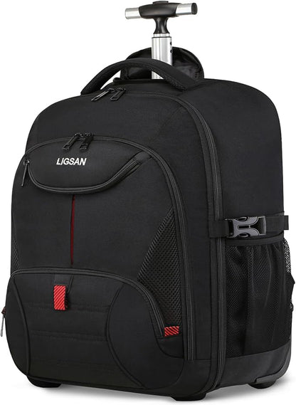 Rolling Backpack, Large Backpack with Wheels for Men Women Adults, 17inch Waterproof Wheeled Travel Laptop Backpack Carry on Luggage Bag Trolley Suitcase Business College School Computer Bookbag,Black
