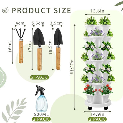 Umigy 2 Set of 7 Tier Vertical Planter Stackable Tower Planters Strawberry Herb