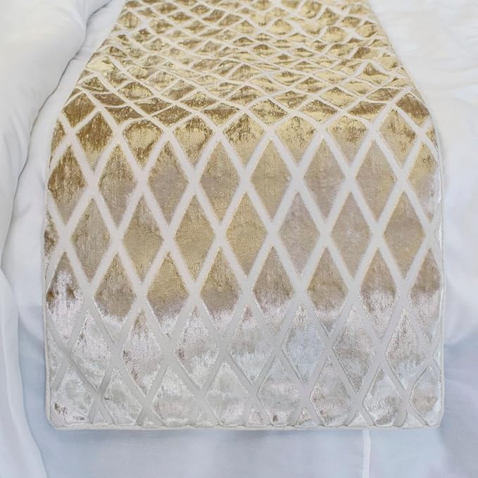 The HomeCentric King/Queen/Twin Ivory Decorative Bed Runner Full 68"x18" Bed Runner with One Pillow Cover, Diamond Pattern, Velvet Cut Bed Scarf on Velvet Fabric - Ivory Velvet Verve