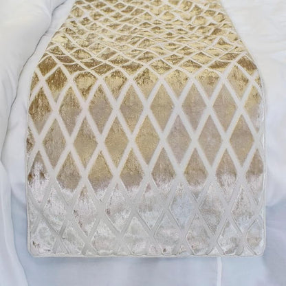 The HomeCentric King/Queen/Twin Ivory Decorative Bed Runner Full 68"x18" Bed Runner with One Pillow Cover, Diamond Pattern, Velvet Cut Bed Scarf on Velvet Fabric - Ivory Velvet Verve