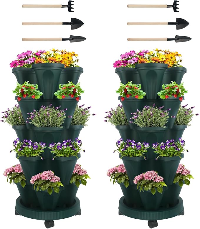 GameXcel Vertical Planter 5 Tier Stackable Planters Garden Planters Strawberry